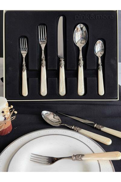 Pink&More Cutlery Set 30 Pieces for 6 People Marta Beige Silver