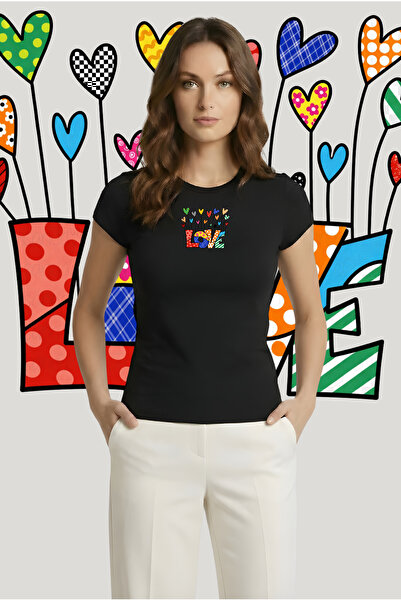 Kurun's Collection Love Colorful Hearts cu imprimeu Țesătură moale guler rotu...