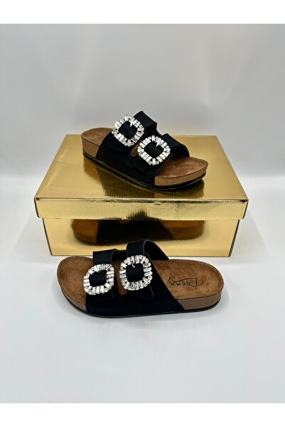 pien Penn Women's Soft Sole Soft Double Buckle Stone Slippers