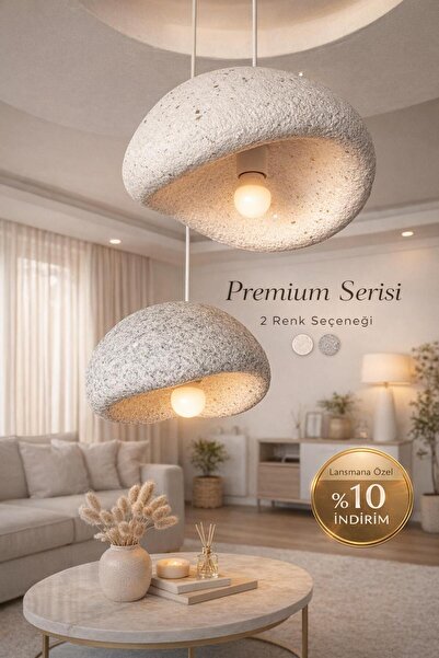 Aslan japandi style 2'li sarkıt avize orijinal beton avize dekoratif kaplamal...