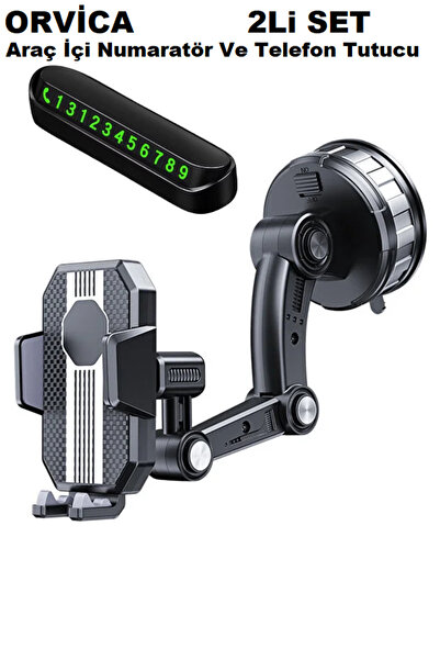ORVİCA 2li Set Araç Telefon Tutucu Numaratör Torpido Cama Yapışan Vantuzlu Ar...