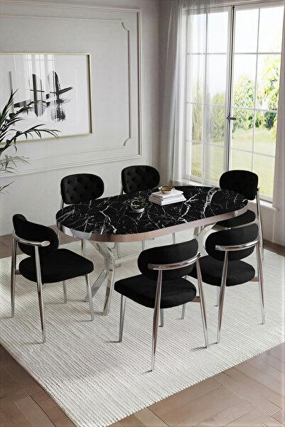 BY ORHAN GÜZEL BOHEM POLO MUTFAK MASASI TAKIMI 6 KİŞİLİK AHŞAP GÖRÜNÜMLÜ META...