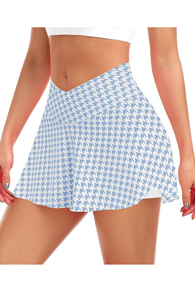 uyarrcom Elastic sports skirt with shorts, high waist, white/blue 2XL