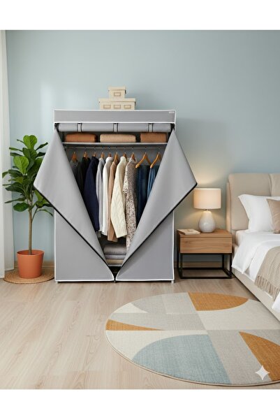 Missidea Basic Portatif Bez Dolap | Metal İskeletli Kumaş Gardırop Gri