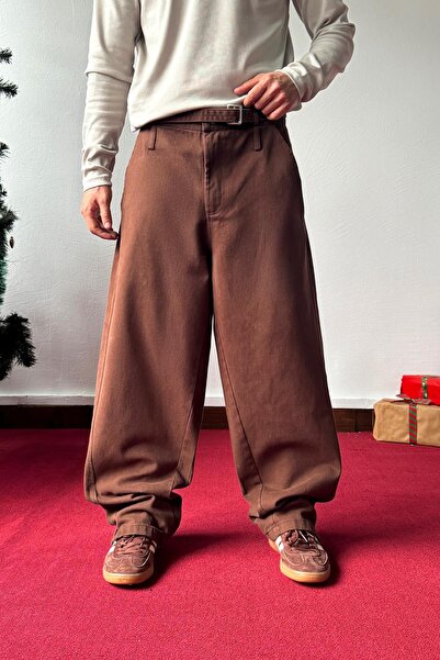 Flaw Wear Belted Baggy Trousers Brown