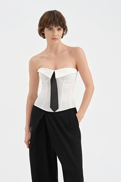 tw3 Γυναικείος κορσές με λεπτομέρεια γραβάτας στο μπροστινό μέρος Κοντό