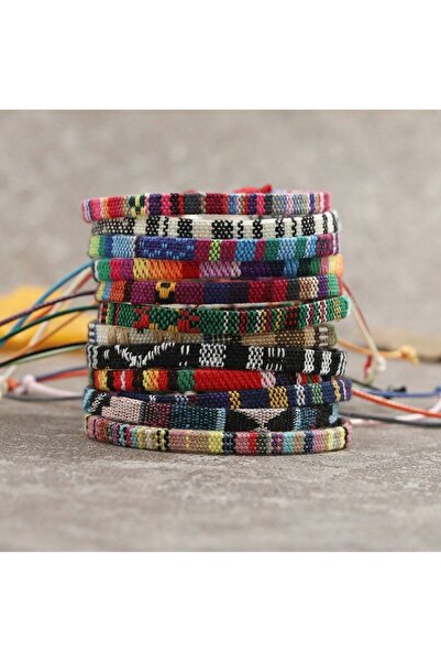 OutfitModa Set 12 Brățări Textile Colorate Reglabile, Stil Boho Etnic, Brățăr...