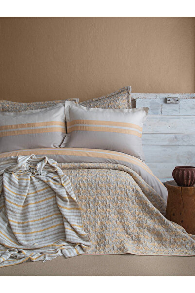 Apricitas HOME Çift Kişilik Pisagor Bej Timeless Yatak Örtüsü Nevresim Prime Set
