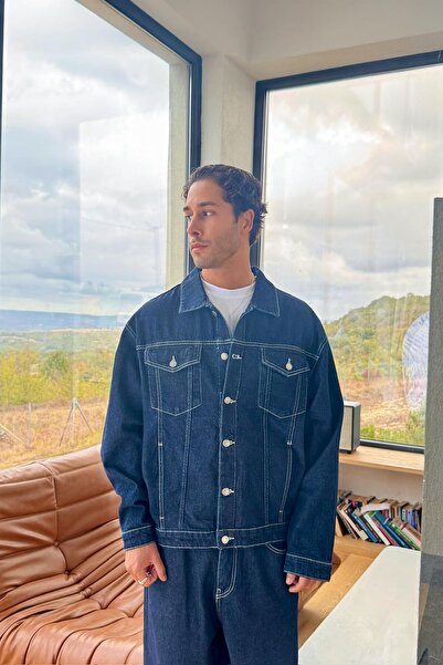 Flaw Wear Pocket Detailed Denim Jacket Navy Blue