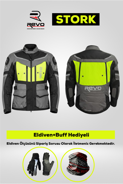 REVO Stork Neon Yellow 4 Season Ce Approved Motorcycle Jacket Rider Set – Glo...