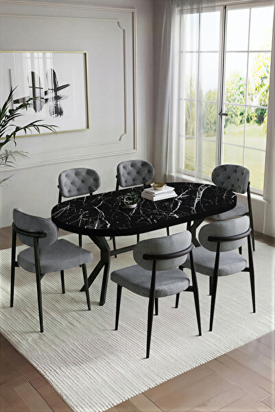 BY ORHAN GÜZEL BOHEM POLO MUTFAK MASASI TAKIMI 6 KİŞİLİK AHŞAP GÖRÜNÜMLÜ META...