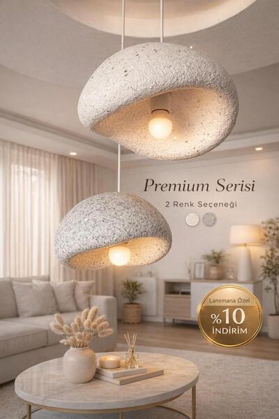 Aslan japandi style 2'li sarkıt avize orijinal beton avize dekoratif kaplamal...