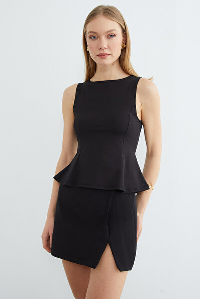 Fulla Moda Crew Neck Peplum Blouse
