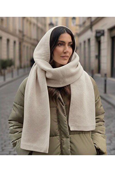 Trend Şapka 14812 Bej Yumuşak Dokulu Kapüşonlu Tek Parça Atkı Bere