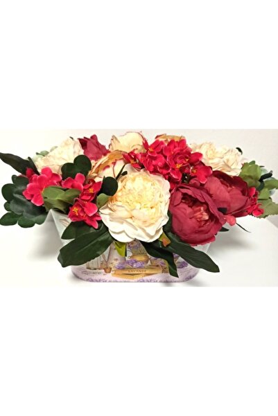 Pasiunea Florilor "LAVENDER" BOX WITH BEIGE AND RED PEONIES AND HYDRANGEAS