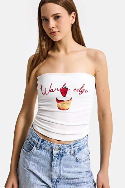 it's basic صدرية نسائية بيضاء مطبوعة بتصميم w5 بدون حمالات مع دعم للصدر