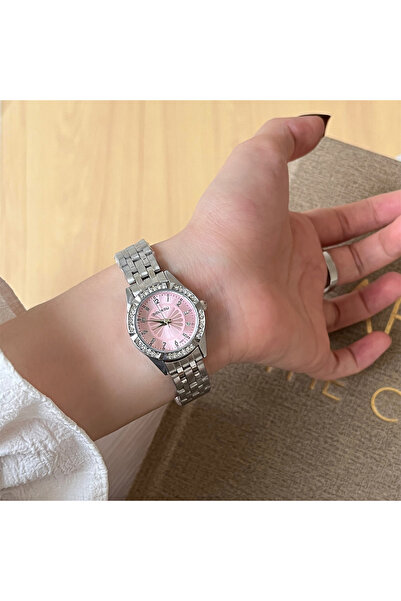 DOUKOU Women's Watch with Daisy Dial Diamond-Encrusted Bezel Small Round Case