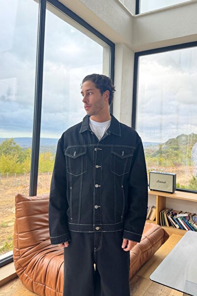 Flaw Wear Pocket Detailed Denim Jacket Black