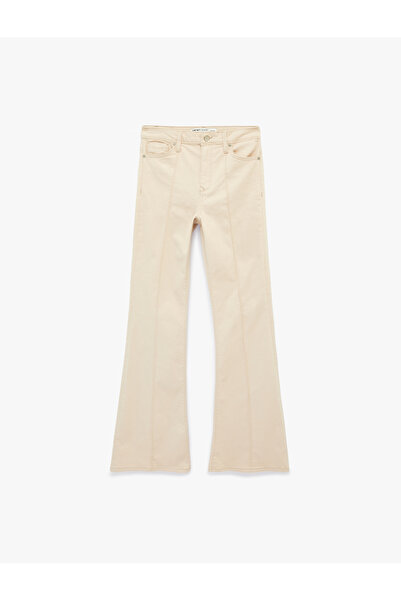 Koton Ribbed Pocketed Buttoned Spanish Flare Denim Trousers - Flare Jeans