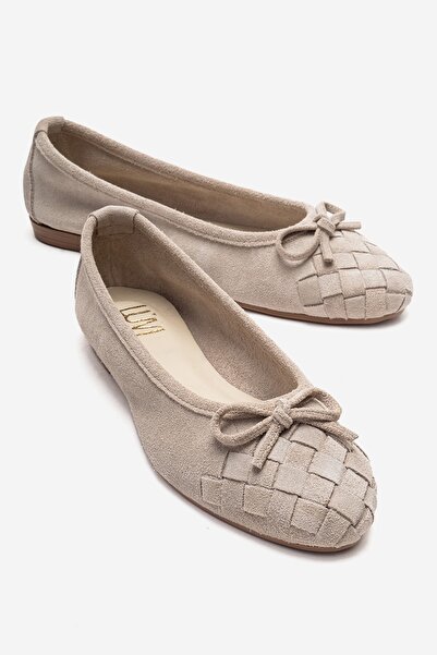 LuviShoes 03 Μπεζ Σουέτ Γνήσιο Δέρμα Γυναικεία Μπαλαρίνα Παπούτσια