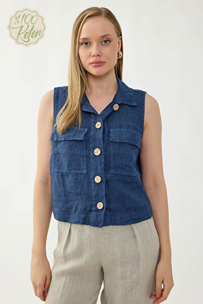 Vitrin قميص بأزرار وجيوب مصنوع من الكتان بنسبة 100%