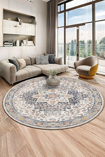 BigArts Home Antrasit Eskitme Desenli Salon Halısı Mutfak Antre Yolluk ve Yuv...