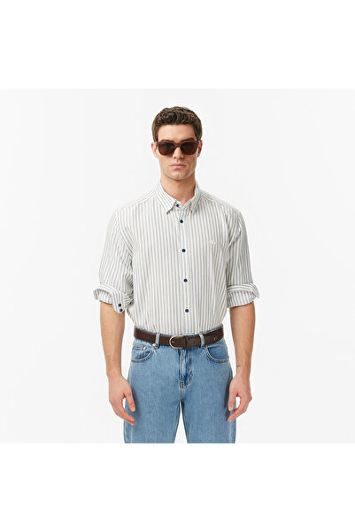 Lacoste Erkek Regular Fit Çizgili Koyu Mavi Gömlek