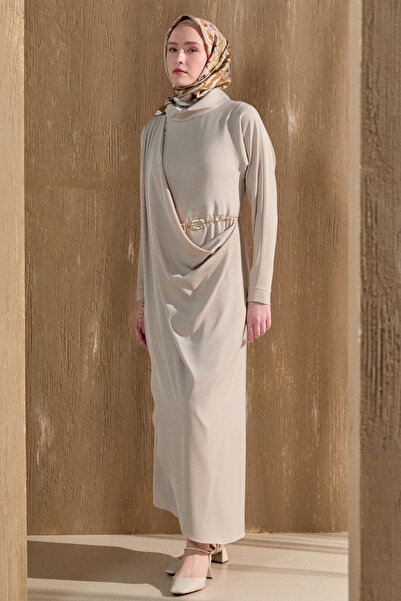 Setrms Asimetrik Drapeli Krep Elbise