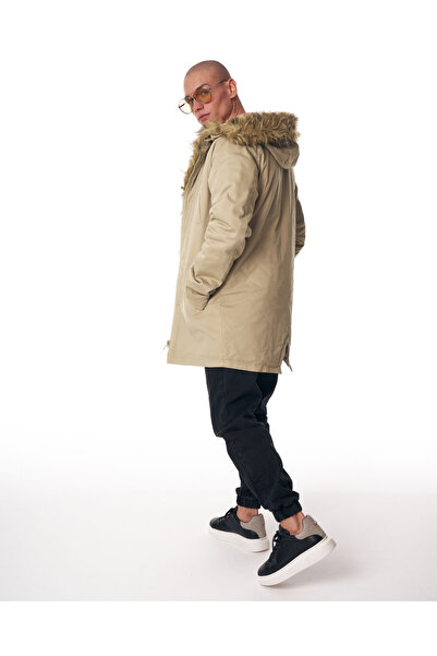 martin valen Mv Fur Detailed Parker Style Beige Jacket