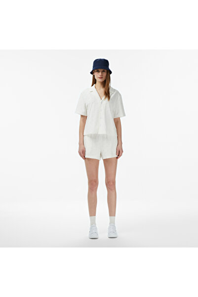 Lacoste Kadın Relaxed Fit Monogram Beyaz Şort
