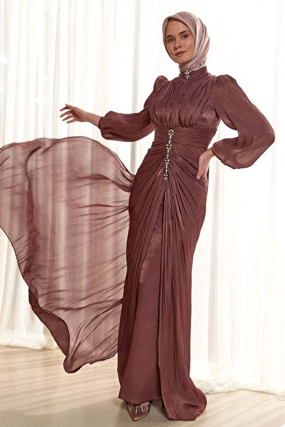 Setrms Taş Detaylı Şifon Abiye Elbise