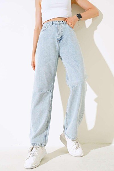 Pubi New Season High Waist Baggy Style Loose Women's Denim Pants with Back Bu...