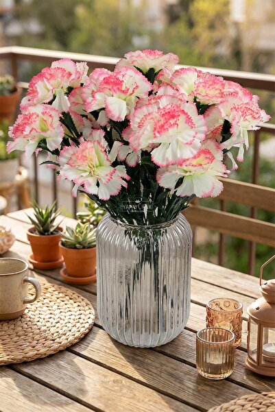 Yapay Çiçek Deposu باقة زهور صناعية مكونة من 7 زهور قرنيفل 40 سم بلون كريمي-ف...