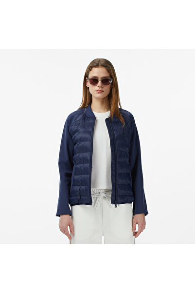 Lacoste Kadın Regular Fit Dik Yaka Renk Bloklu Lacivert Mont