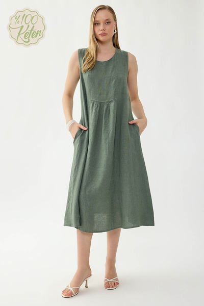 Vitrin 100% Linen Zero Sleeve Dress with Pockets