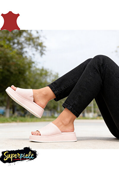 ANGEL BLUE Women's perforated genuine Leather Slipper with high soles