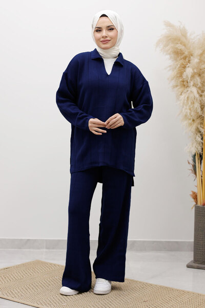 Tesettür Dünyası Ribbed Knitwear Set Tsd260118 Navy Blue