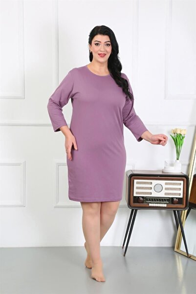 Celira Women's Plus Size Combed Cotton Nightgown Home Dress Plum