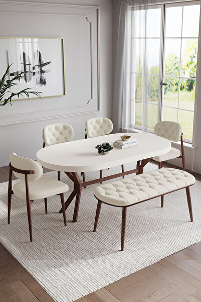 BY ORHAN GÜZEL BOHEM POLO MUTFAK MASASI TAKIMI 6 KİŞİLİK BENCLİ AHŞAP GÖRÜNÜM...