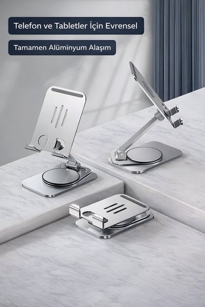 SMAYLİNG 360 °   Rotating Metal Phone Stand – Foldable and Adjustable Desktop Phone & Tablet Holder