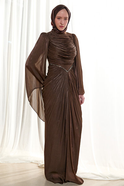 Setrms Büzgülü Jakarlı Abiye Elbise