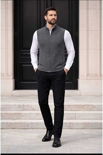 BYBEYEMS GİYİM BALIKSIRTI FÜME Gri DİK Yaka Erkek Kaşmir