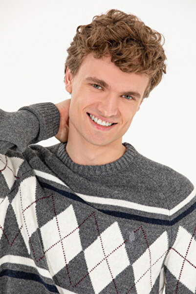 U.S. Polo Assn. Men's Gray Melange Crew Neck Knitwear Sweater 50258079-Vr109