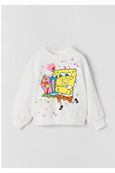 Tubinyoo Sünger Bob & Gary Baskılı Bisiklet Yaka 3 iplik Sweatshirt