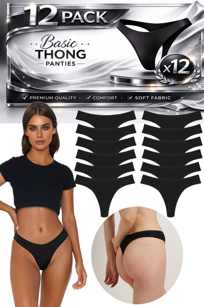 Yohannes Club Women'S, Cotton Basic Thong Panties, Black, Minimal and Elegant...