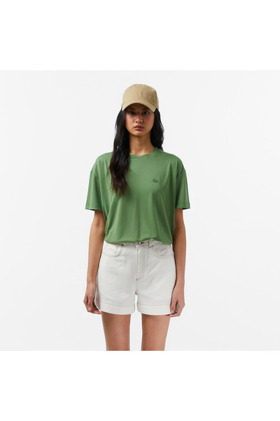Lacoste Kadın Relaxed Fit Bisiklet Yaka Yeşil T-Shirt
