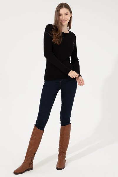 U.S. Polo Assn. Kadın Siyah Bisiklet Yaka Basic Kazak 50255658-VR046