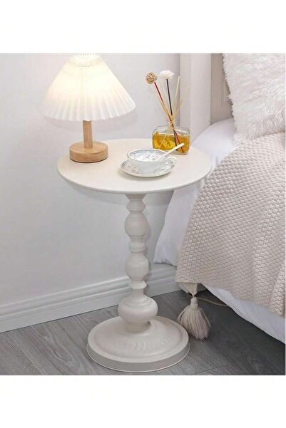 Mtanvxay Round Vintage Metal Coffee Table Ivory White for Bedside Patio Small...