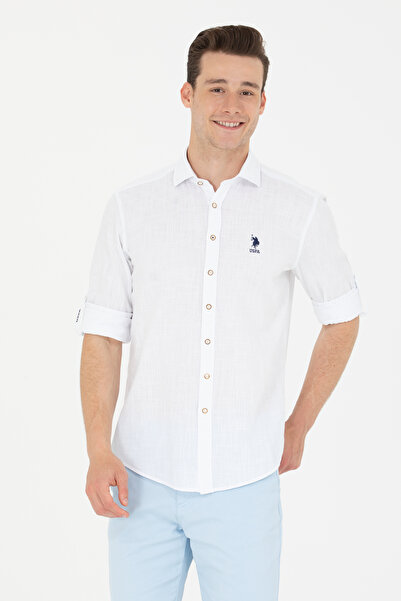 U.S. Polo Assn. Men's White Linen Look Basic Shirt 50254189-Vr013
