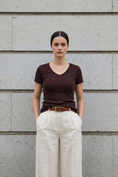 royal prime Women's V-Neck Short Sleeve Basic Buzzy Body